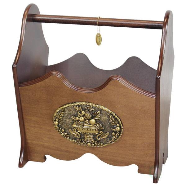 Uniquewise 12.2 in. W x 9 in. D x 14 in. H Classic Wood Magazine Rack with Gold Plaque