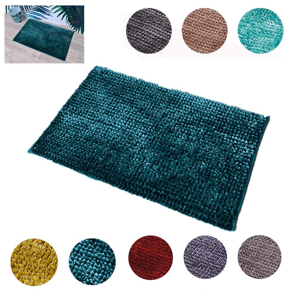 Satiny Microfiber Bath Mat Shaggy Loop 20 X 31 Peacock Blue7725119 The Home Depot