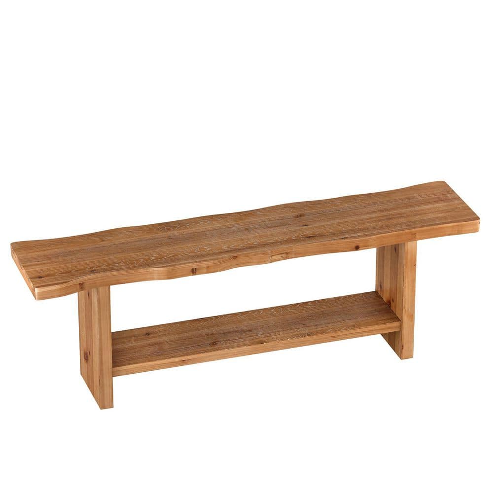 23.63 in. H x 70.87 in. W Brown Solid Wood Shoe Storage Bench with Open Storage Shelf for Entrance, Living Room