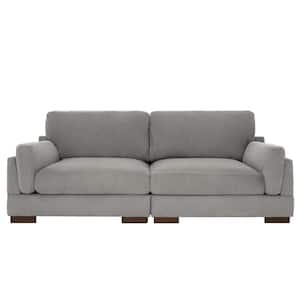 90.6 in. Square Arm Corduroy Fabric Rectangle Upholstered 2-Seater Sofa in. Light Gray with Wood Frame