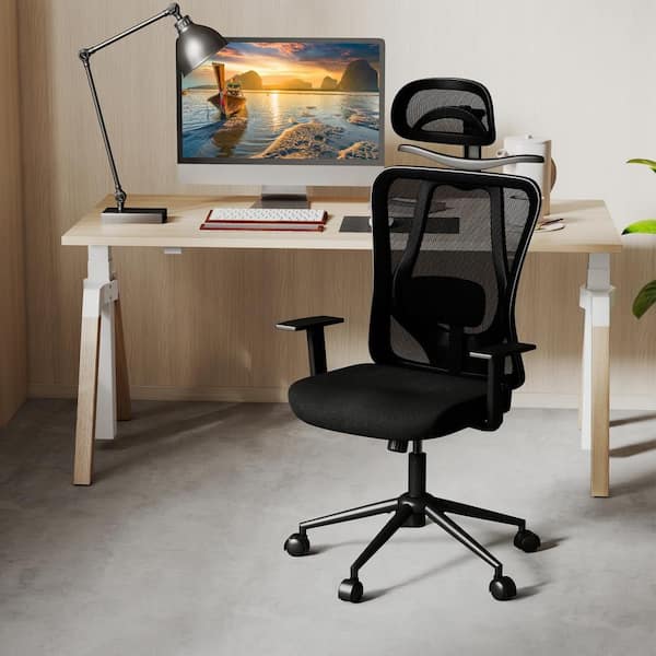 Ergonomic Office Chair w/3D Headrest and Reclining Backrest for Home Office Black