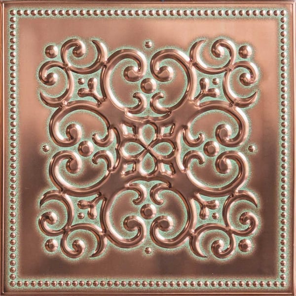 Peel & Stick Backsplash Metal Tiles – 8" x 8" – 10 Pack – Patina Copper Design (4.44 sq. ft.)