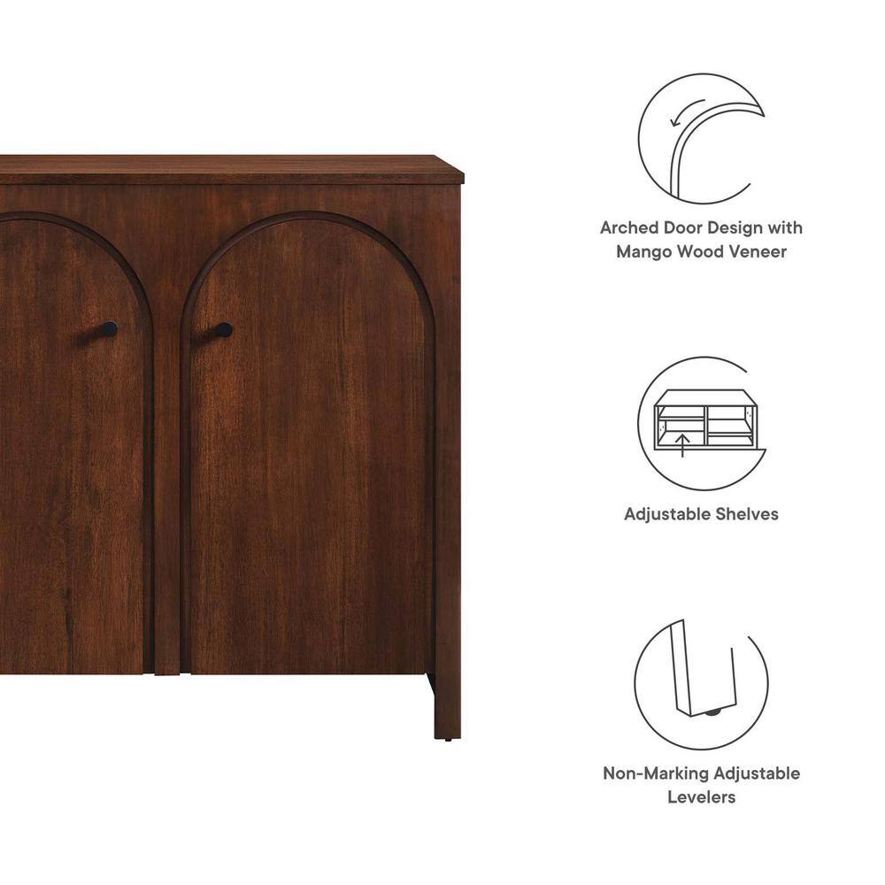 Appia Walnut Wood 36.2" Arched Door Storage Cabinet with Adjustable Shelves