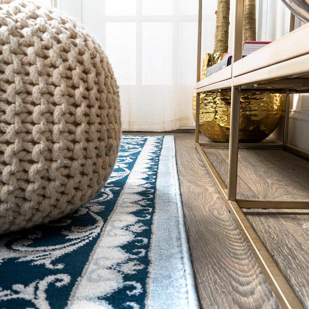 Blue and Navy Synthetic French Border 8' x 10' Area Rug