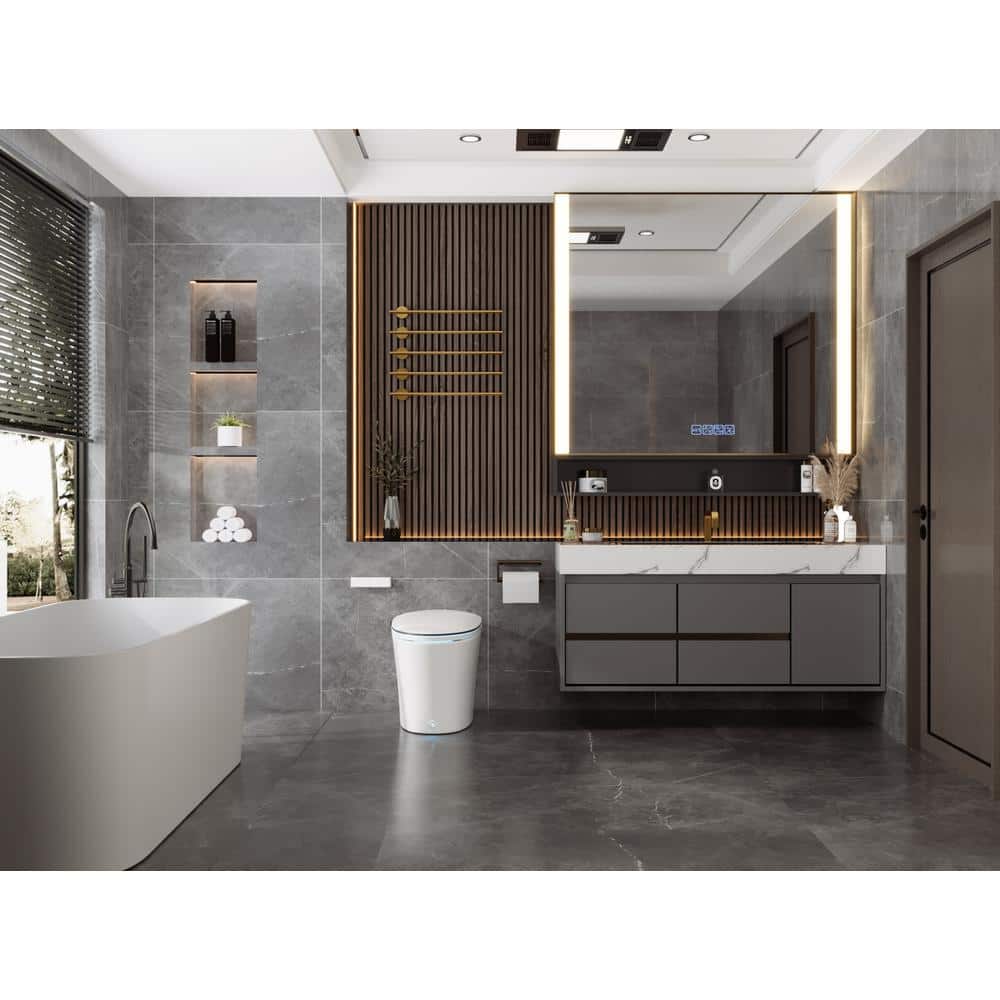 White Elongated Smart Bidet Toilet with Heated Seat and Remote