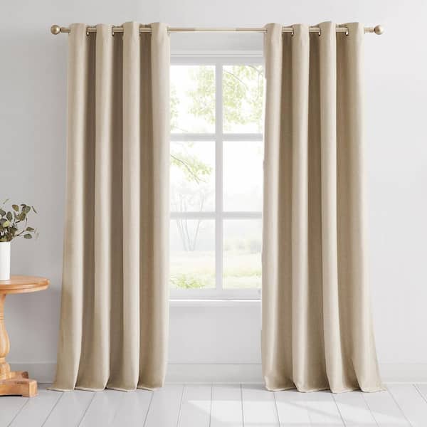 Meena Slub Neutral Polyester 52 in. W x 84 in. L Metal Grommets Blackout Curtain (Set of 2)