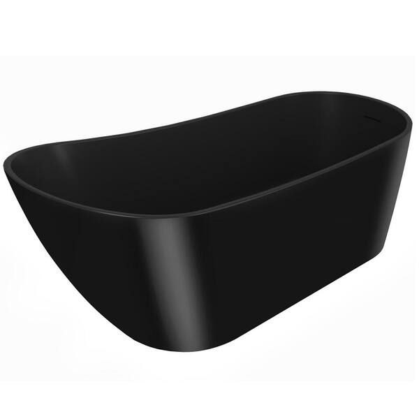 66.9 in. Fiberglass Flatbottom Freestanding Bathtub in Solid Matte Black Inside and Outside
