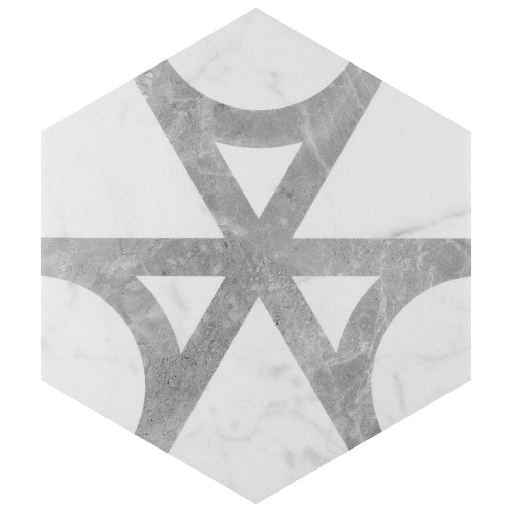 Carra Carrara Elegance 7"x8" Grey and White Matte Hexagon Porcelain Tile