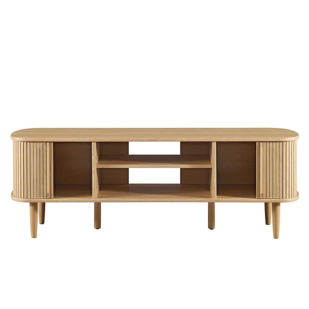 Contour Oak 55" Mid-Century Modern TV Stand with Cabinets