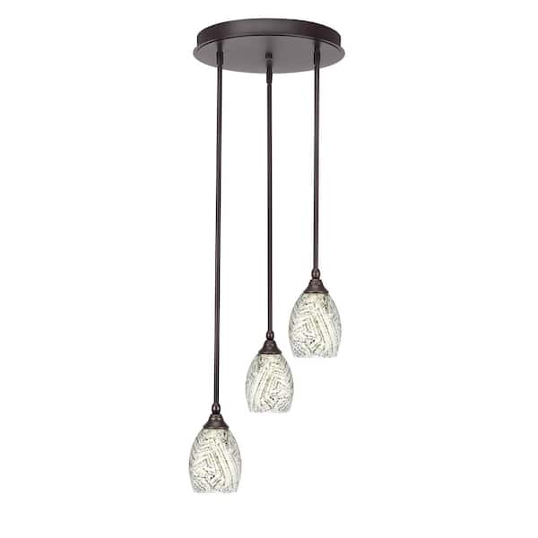 Unbranded Villa 60-Watt 14.5 in. 3 Light Dark Granite Stem Pendant Light with 5 in. Natural Fusion Glass Shade, No bulbs included