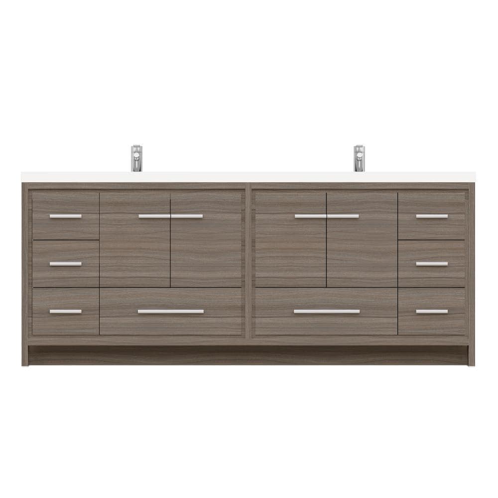 Alya 84" Gray Wood Double Bathroom Vanity with Acrylic Sink