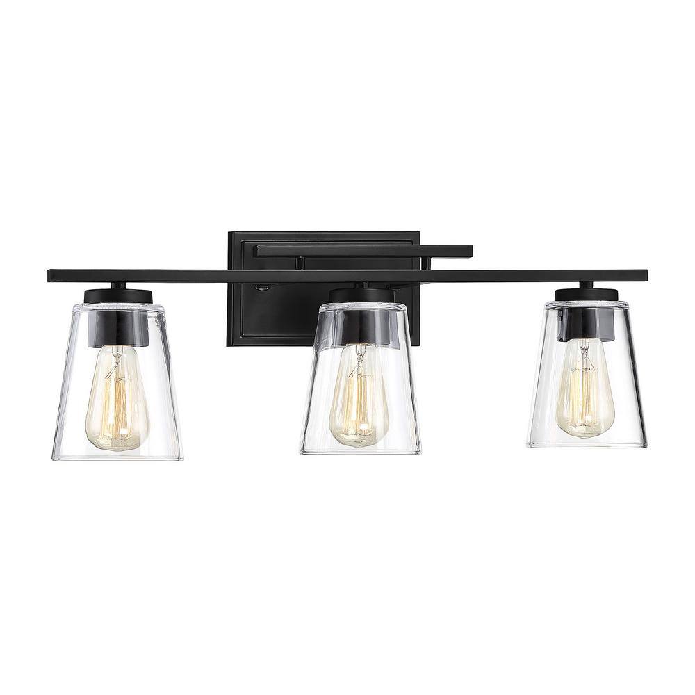 Calhoun Black 3-Light Vanity Fixture with Clear Glass Shades