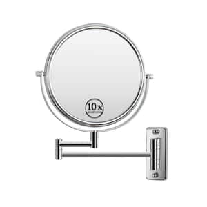 8 in. Small Round 1x/10x Magnifying Wall-Mounted Bathroom Makeup Mirror with Extension Arm (Chrome Finish)