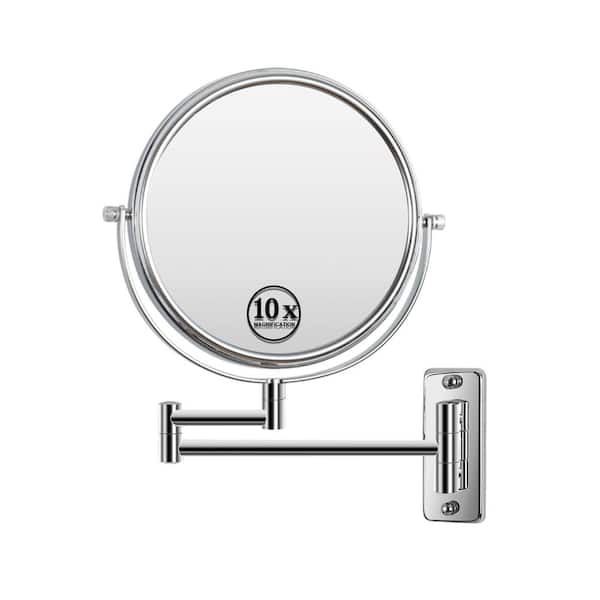 FUNKOL 8 in. Small Round 1x/10x Magnifying Wall-Mounted Bathroom Makeup Mirror with Extension Arm (Chrome Finish)