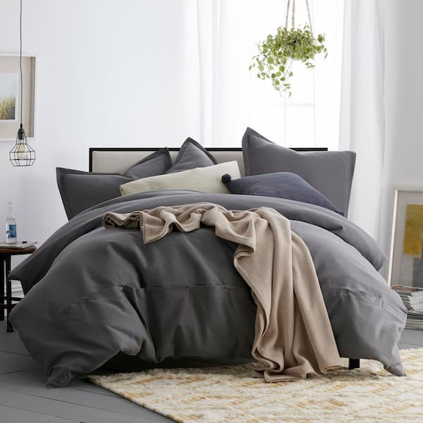 Cstudio Home by The Company Store Asher 3-Piece Graphite Solid Cotton Full Duvet Cover Set