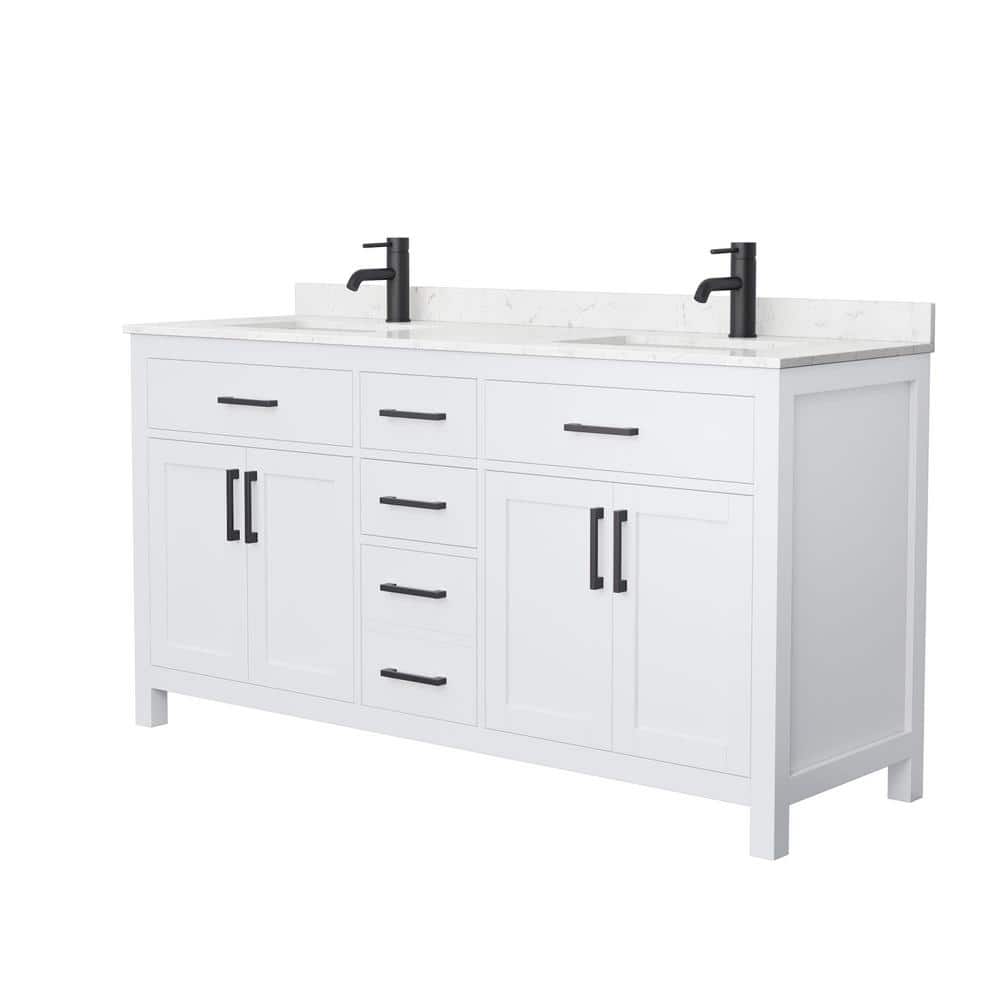 Beckett Elegant 66'' White Double Freestanding Bathroom Vanity with Marble Top