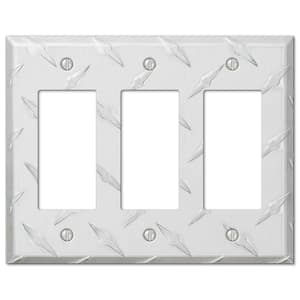 Diamond Plate 3 Gang Rocker Aluminum Wall Plate - Aluminum