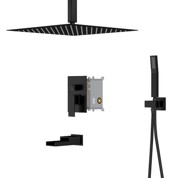 LORDEAR Single Handle 3-Spray High Pressure Tub and Shower Faucet with 360° Swivel 2.5 GPM in. Black (Valve Included)
