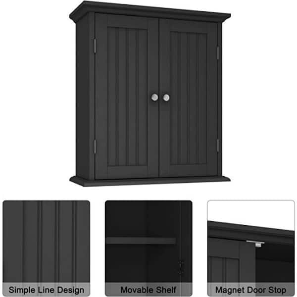 FANGSUM Black Bathroom Cabinet with 2 Doors and 3 Adjustable