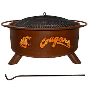 Washington State 29 in. x 18 in. Round Steel Wood Burning Fire Pit in Rust with Grill Poker Spark Screen and Cover