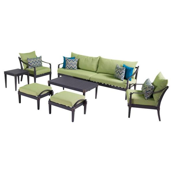 RST Brands Astoria 8-Piece Patio Sofa and Club Chair Deep Seating Group with Ginkgo Green Cushions