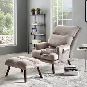 Magic Grey Velvet Recliner Accent Chair and Ottoman Set with Side Bags