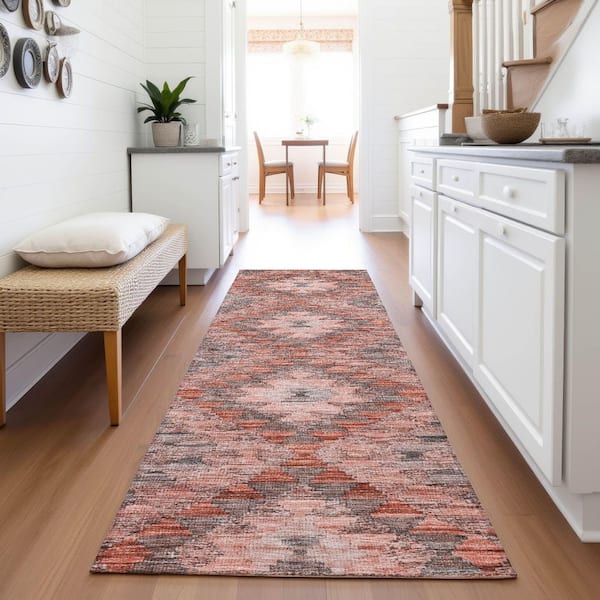 Mayfield Premium Machine Washable Abstract AMF1226 Terracotta 2 ft. 3 in. x 7 ft. 6 in. Runner Rug