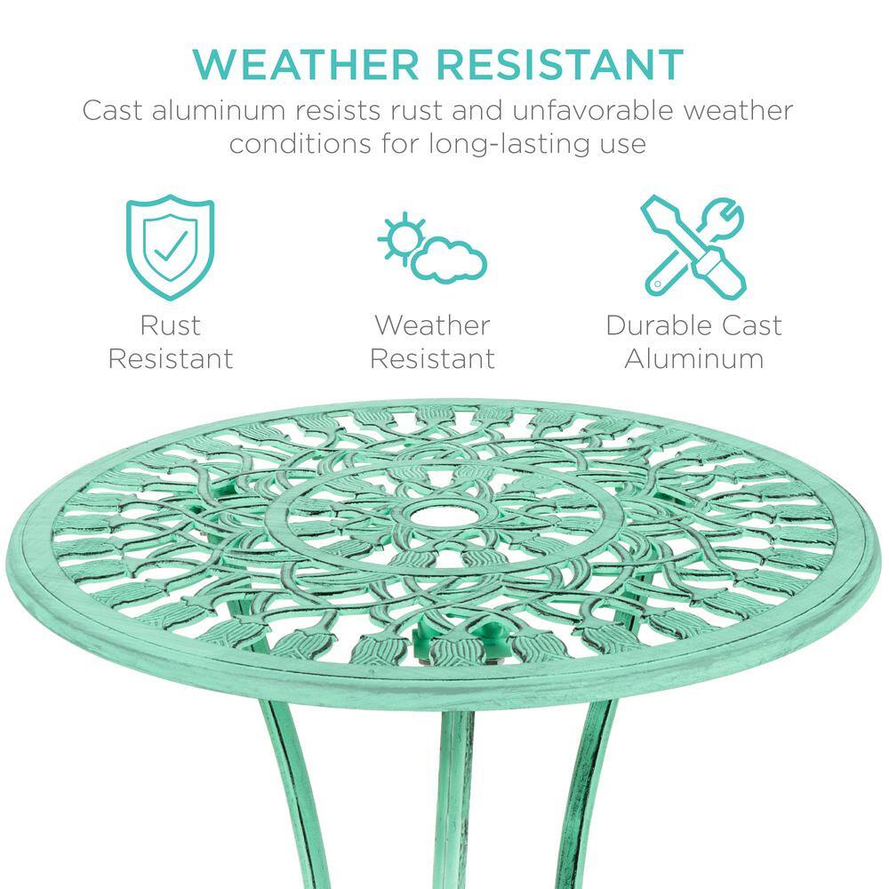 Teal Cast Aluminum Outdoor Bistro Set with Floral Design