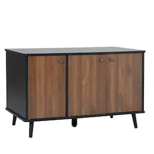 39 in. W x 21.6 in. D x 24.4 in. H Multi-Colored Black and Brown Wood Linen Cabinet with 3 Doors and Hidden Plug