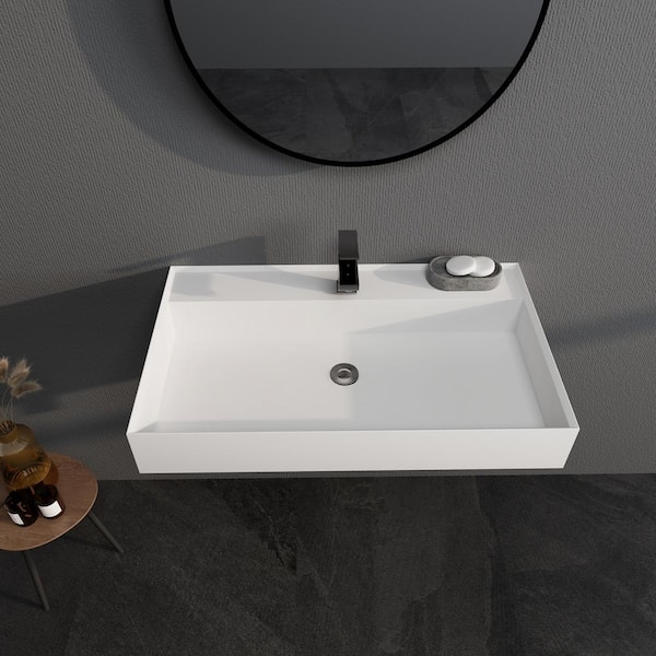 31-1/2 in. x 19 in. Rectangular Bathroom Vessel Sink in White Solid Surface