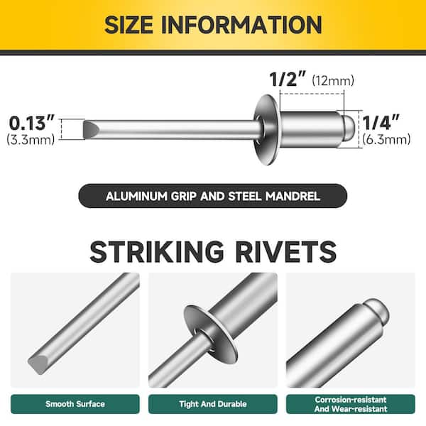 1/4 in. x 1/2 in. Aluminum Blind Pop Rivets (150-Pack) with Steel Mandrel