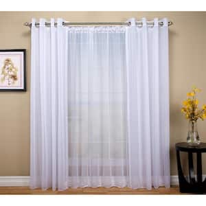 White Solid Rod Pocket Sheer Curtain - 54 in. W x 63 in. L