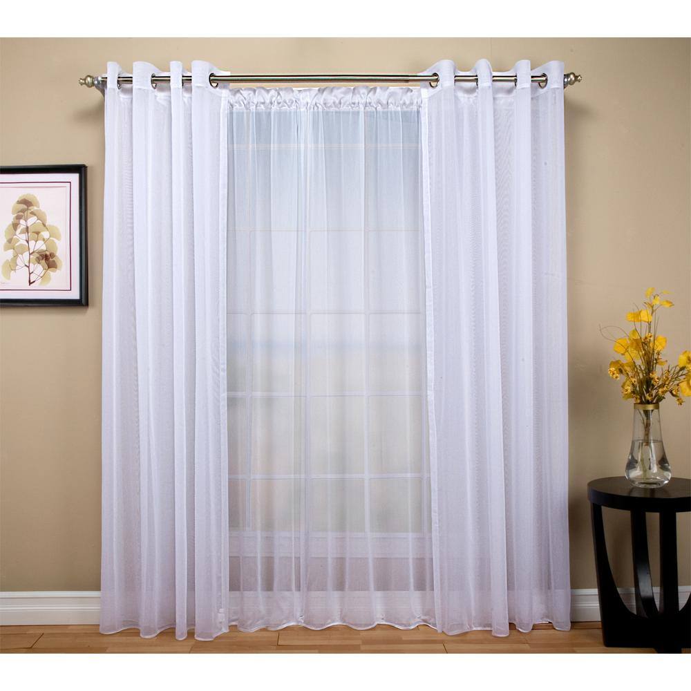 White Sheer Pleated Polyester Rod Pocket Curtain Panel