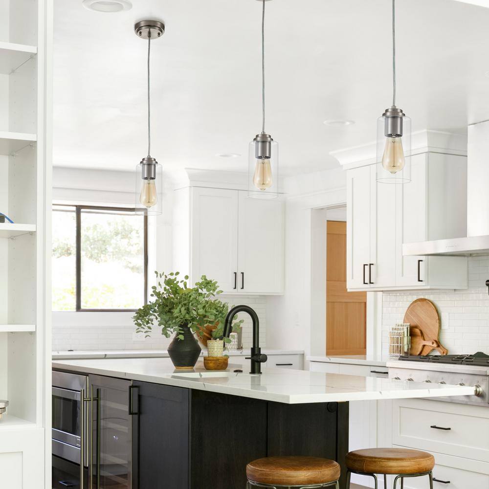 Satin Nickel Mini Pendant Light with Clear Glass Shade