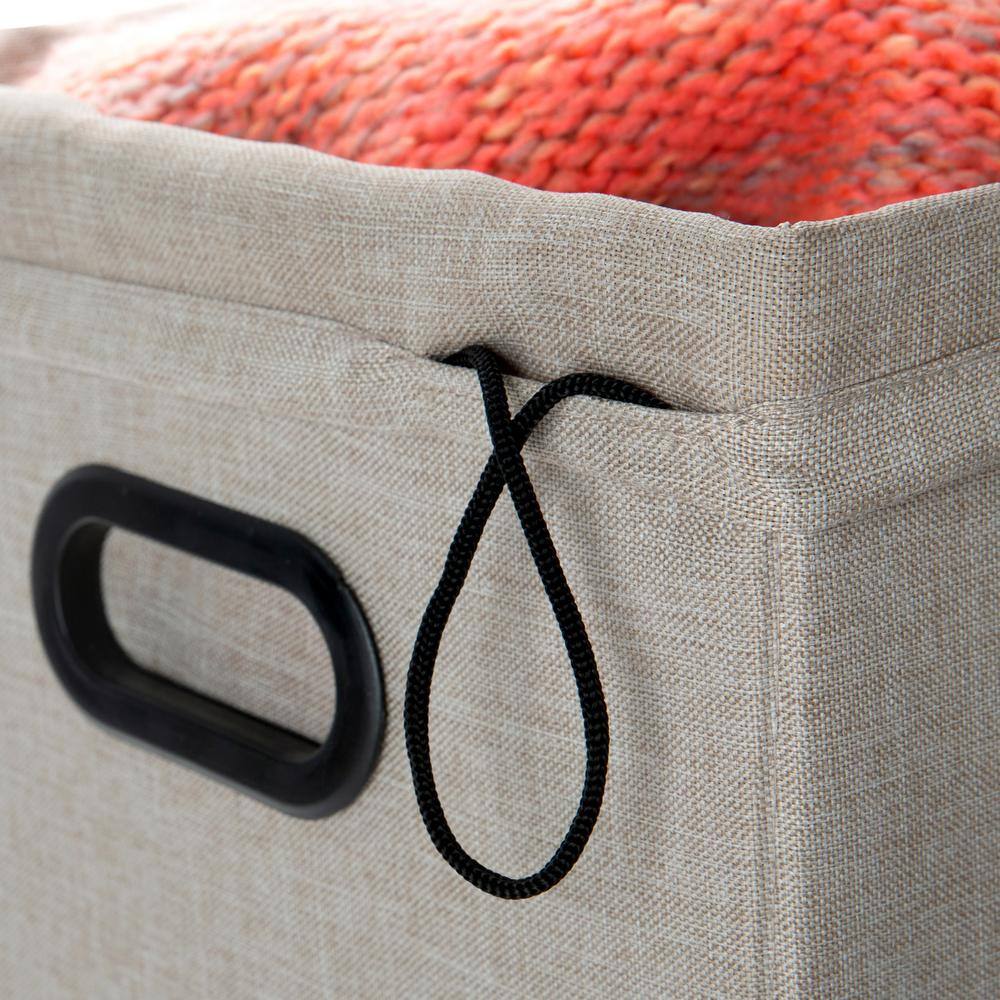 Off-White Polyester Collapsible Flip-Top Ottoman with Laundry Hamper