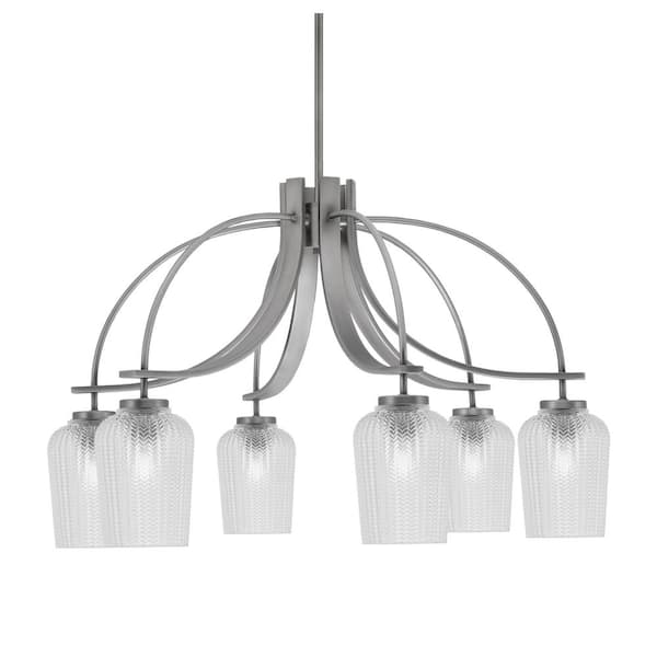 Unbranded Olympia 19 in. 6-Light Graphite Downlight Chandelier Clear Textured Glass Shade