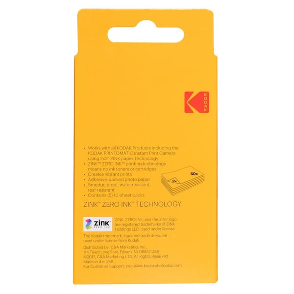 Zink KODAK 2x3 Premium Photo Paper (100 Sheets) Compatible  with KODAK PRINTOMATIC, KODAK Smile and Step Cameras and Printers(Packaging  May Vary) : Electronics