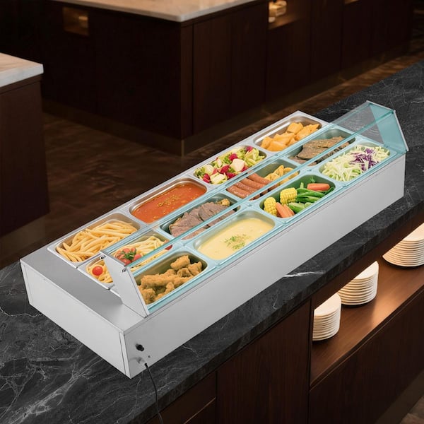 Commercial Food Warmer, 1700W Electric Stainless Steel Steam Food Warmer, 12-Pan, for Catering, Restaurant & Party