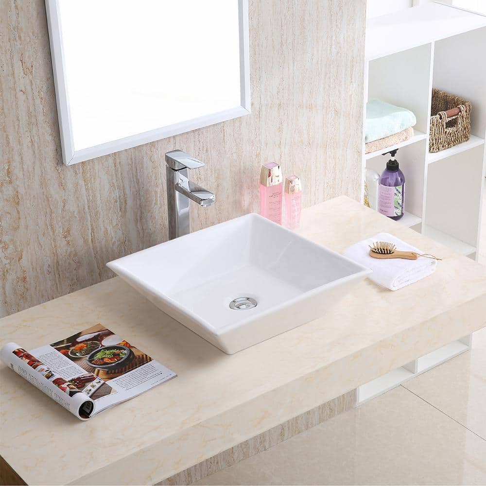 Valera 16" White Ceramic Square Vessel Sink