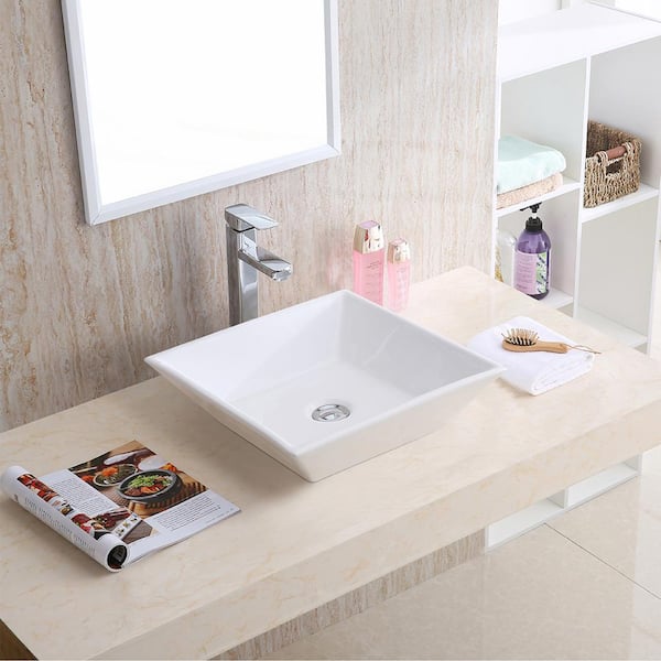 Karran Valera 16 in. Vitreous China Square Vessel Bathroom Sink in White