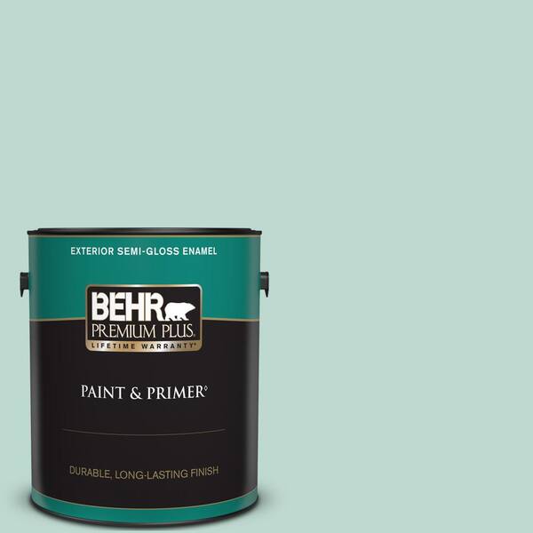 BEHR PREMIUM PLUS 1 gal. #M440-2 Serene Breeze Semi-Gloss Enamel Exterior Paint & Primer
