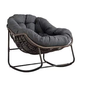 Dark Brown Metal Outdoor Rocking Chair with Gray Cushion