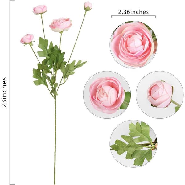 8-Piece 23 in. Pink Ranunculus Artificial Silk Flowers HAHD573