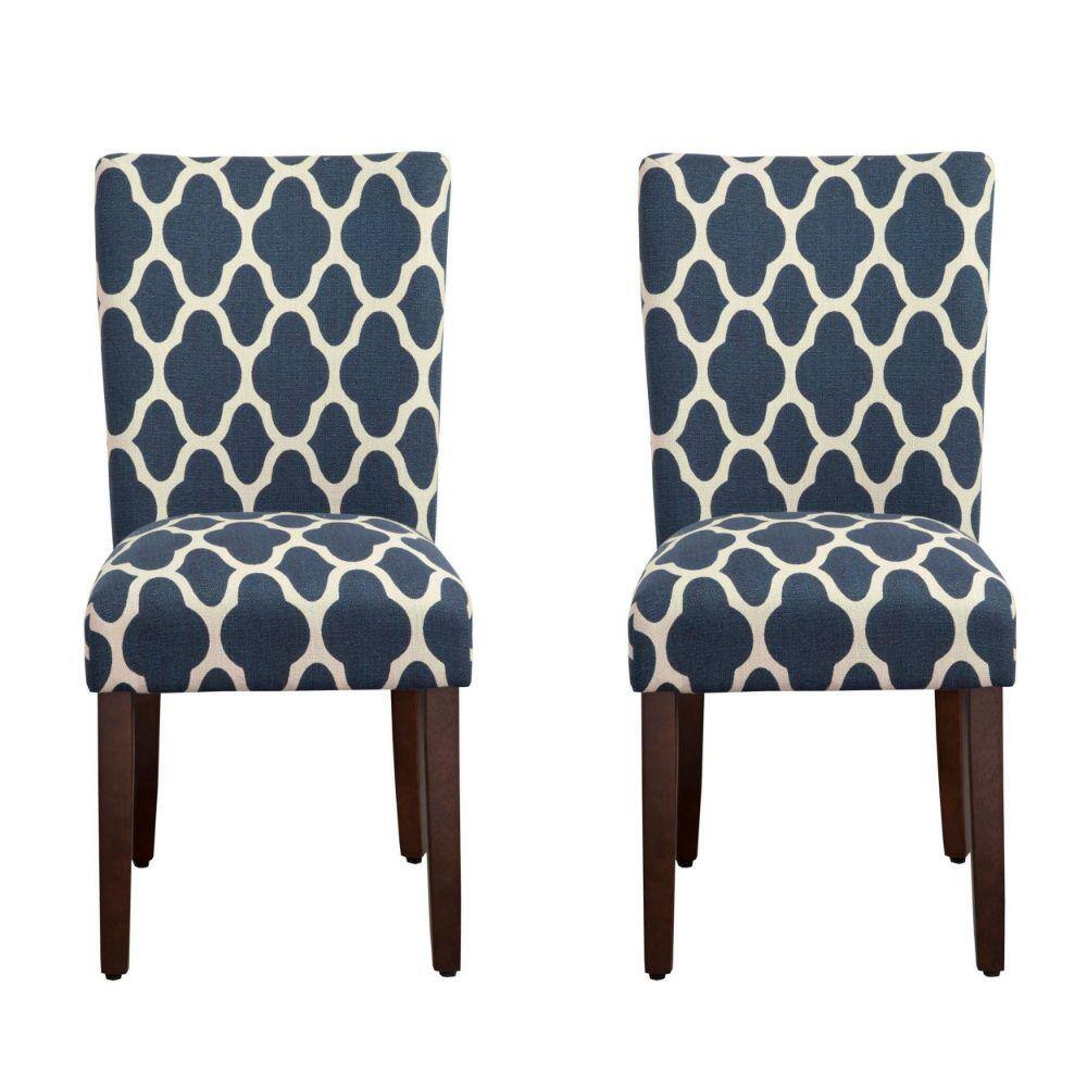 Benjara Blue and White Fabric Wooden Frame Parson Dining Chair BM195006