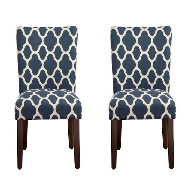 Benjara Blue and White Fabric Wooden Frame Parson Dining Chair