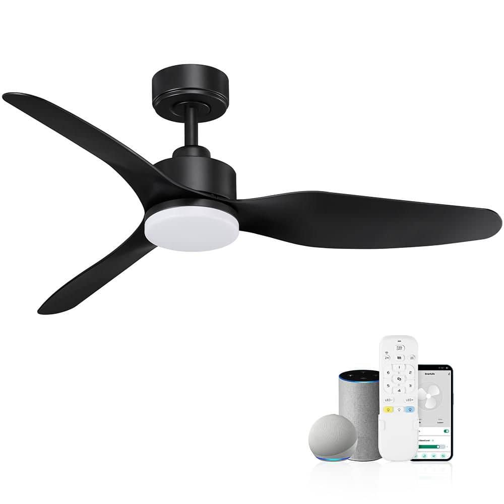48 in.Smart Outdoor Indoor Black Ceiling Fans with LED Lights and Remote,WI