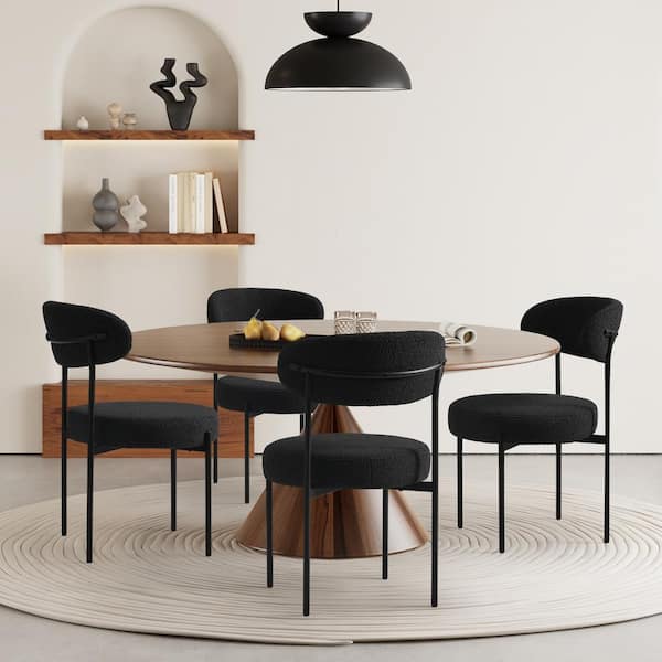 Bayville Modern Sherpa Upholstered Metal Frame Side Dining Chair (Set of 4) in Black