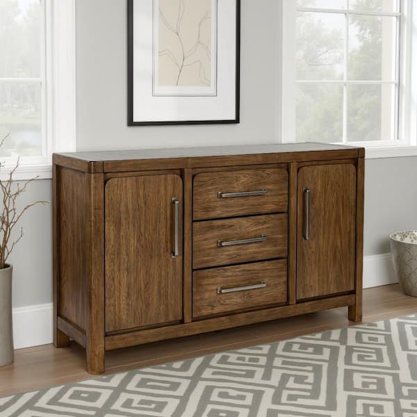 Cabal Brown Wood 60.13 in. Dining Room Server with 3 Drawer and 2 Cabinet