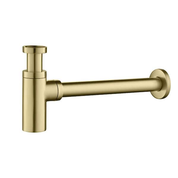 1-1/4 in. Bathroom Sink Decorative Round Brass Bottle Trap P-Trap in Brushed Gold