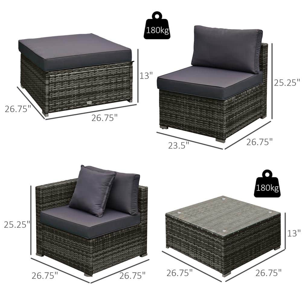 Mixed Gray All-Weather PE Rattan 6-Piece Outdoor Sofa Set